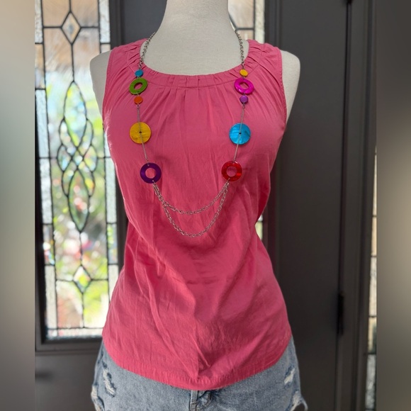 Ann Taylor Pink Ruched Sleeveless Stretch Blouse Size Medium - Picture 1 of 6